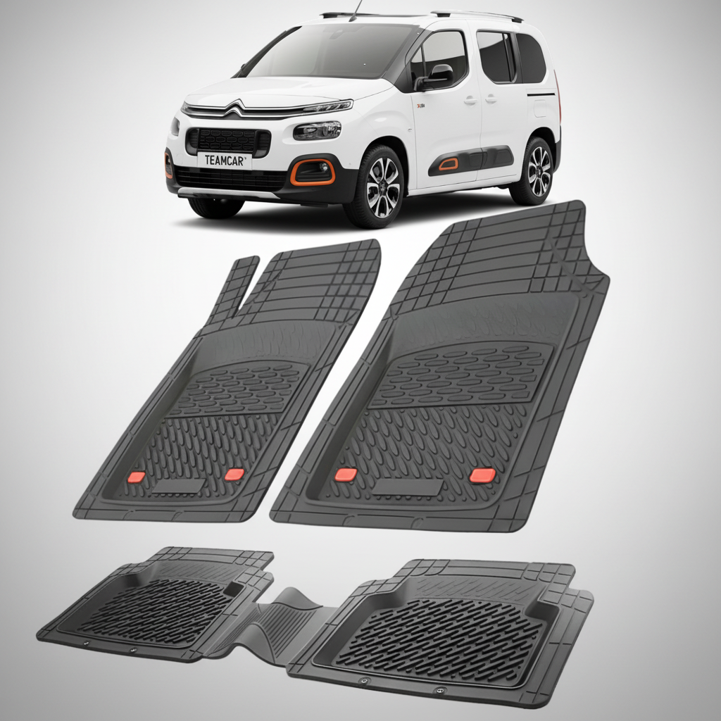 set de covorase din cauciuc negre cu un citroen berlingo generatia iii alb in fundal