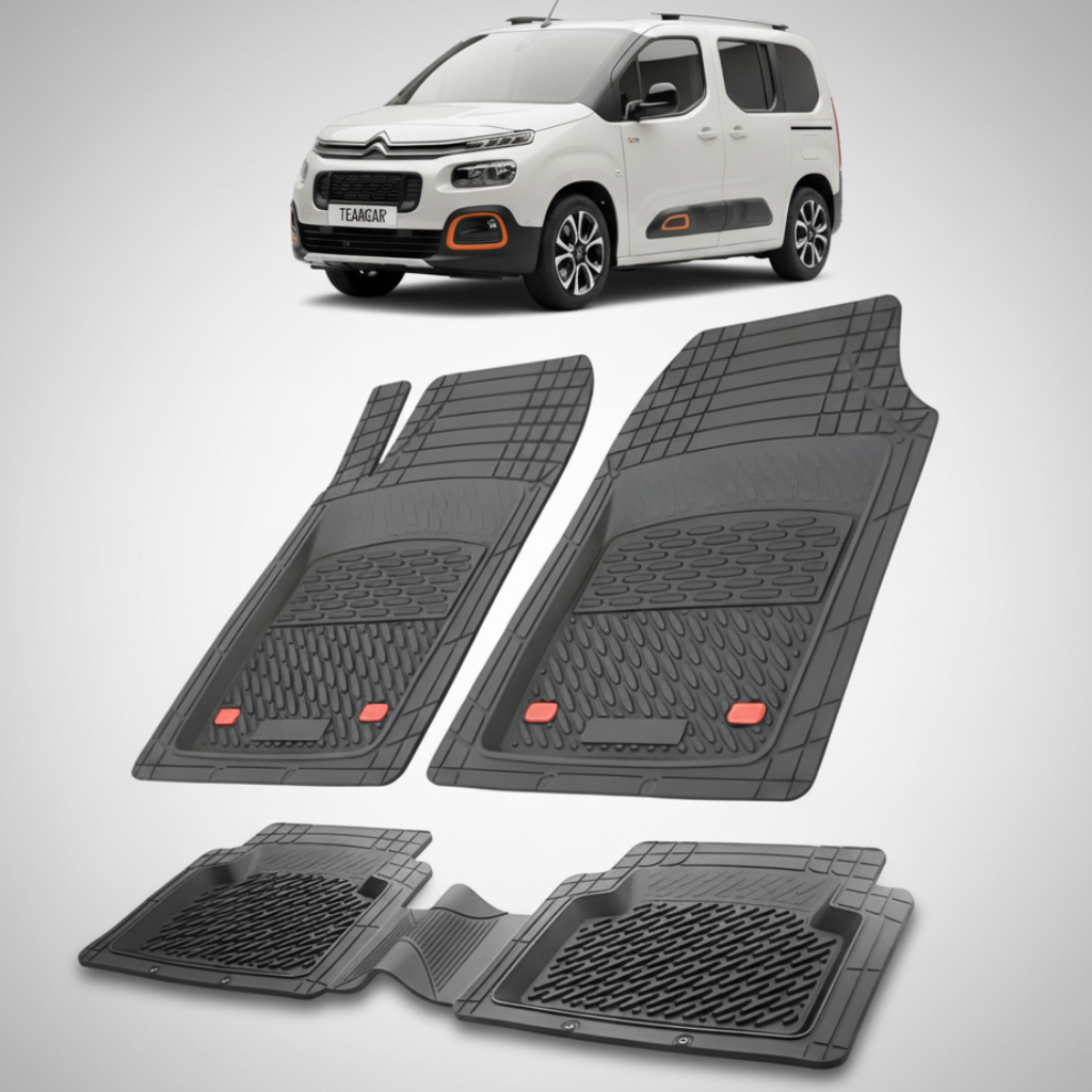 set de covorase din cauciuc negre cu un citroen berlingo passenger gen 3 alb in fundal