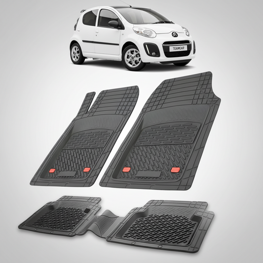 set de covorase din cauciuc negre cu un citroen c1 generatia i alb in fundal