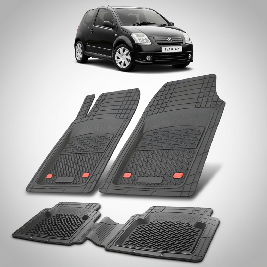 set de covorase din cauciuc negre cu un citroen c2 generatia i negru in fundal