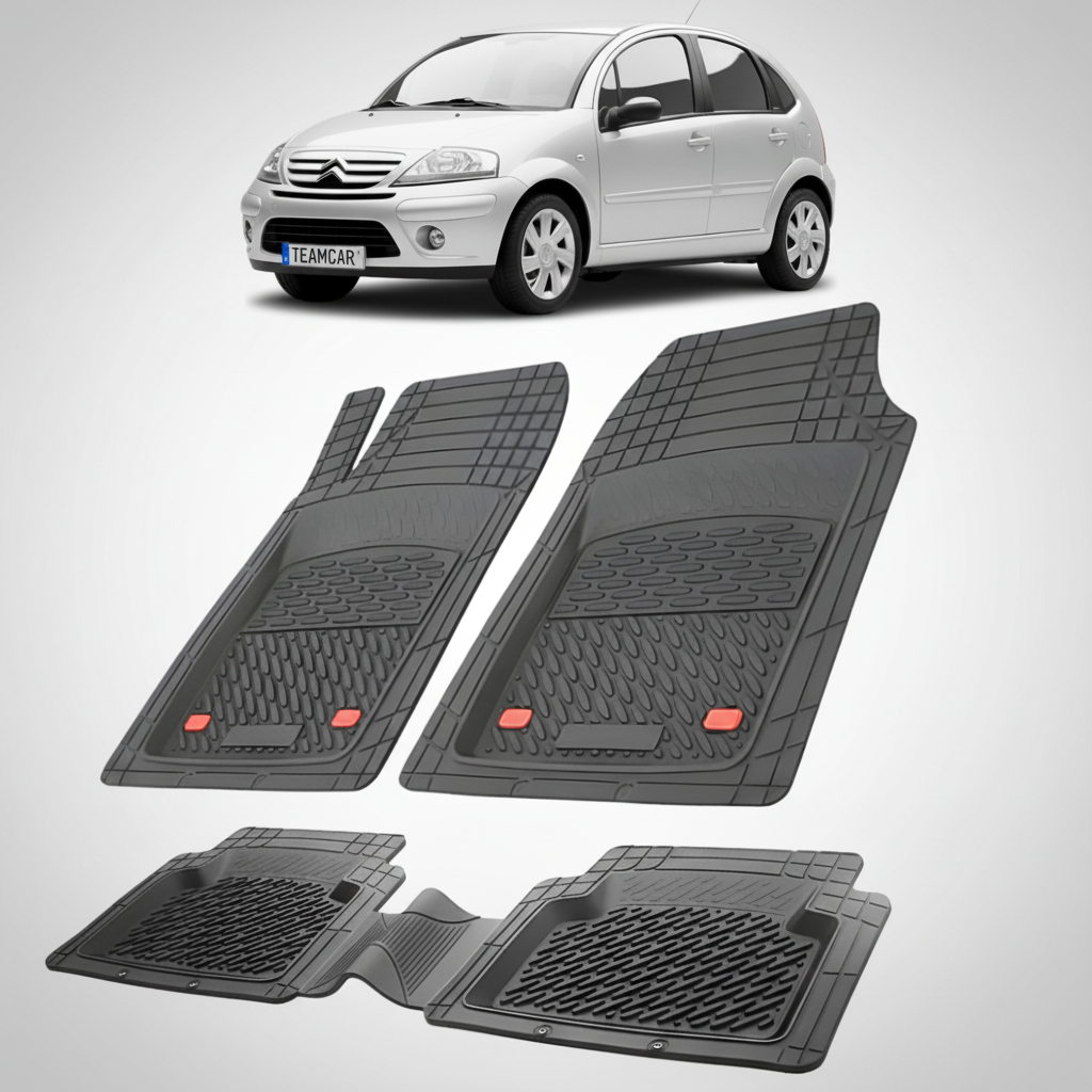 set de covorase din cauciuc negre cu un citroen c3 generatia i argintiu in fundal