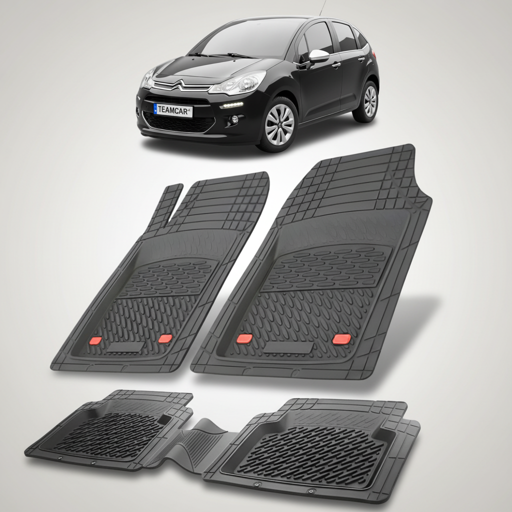 set de covorase din cauciuc negre cu un citroen c3 generatia ii neagra in fundal