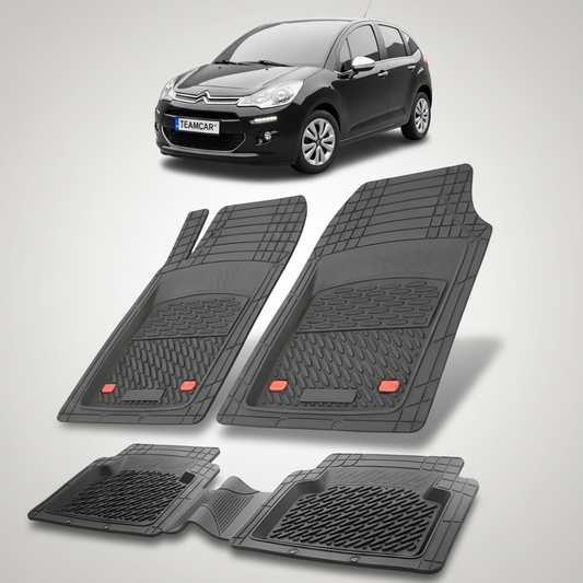 set de covorase din cauciuc negre cu un citroen c3 generatia ii neagra in fundal