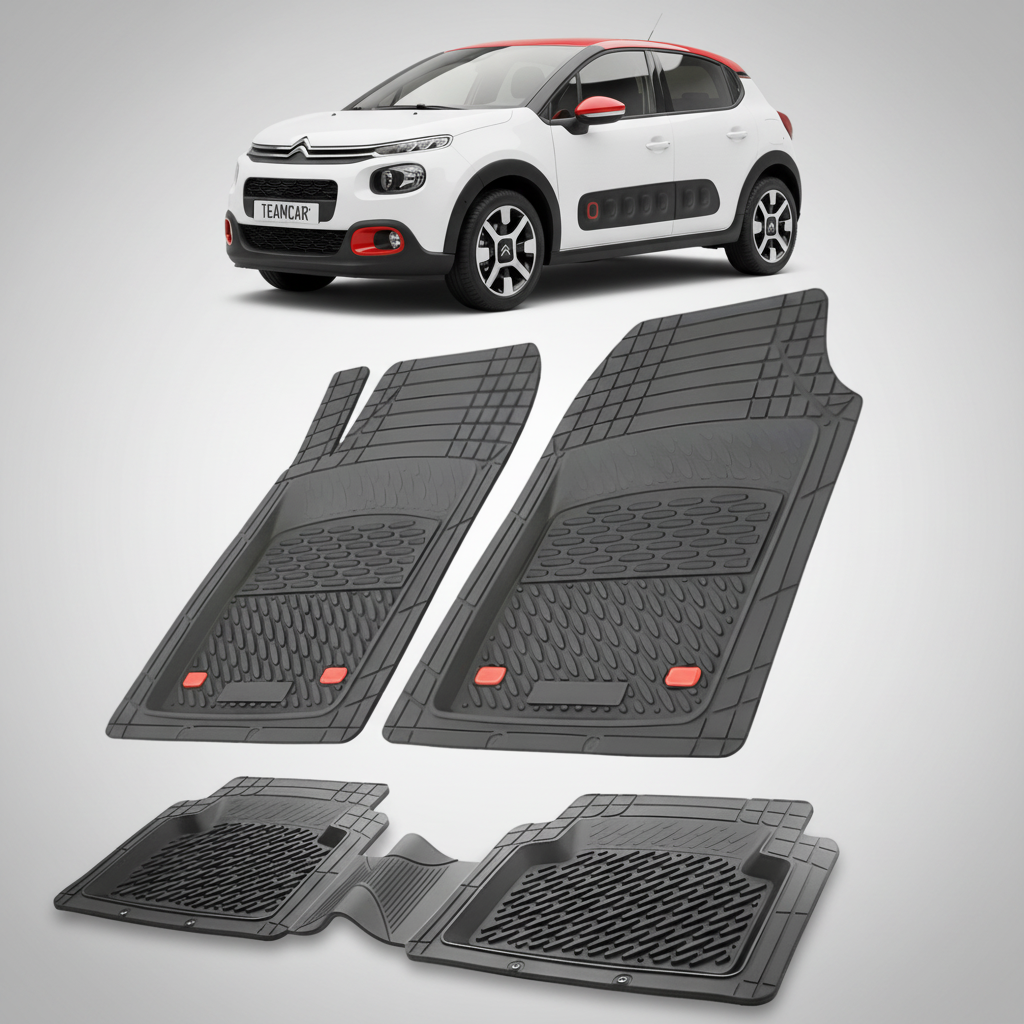 set de covorase din cauciuc negre cu un citroen c3 generatia iii alb in fundal