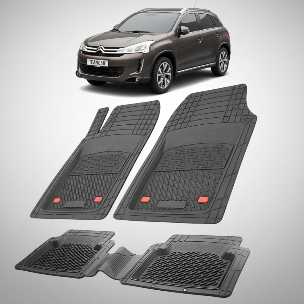 set de covorase din cauciuc negre cu un citroen c4 aircross suv gen 1 maro in fundal