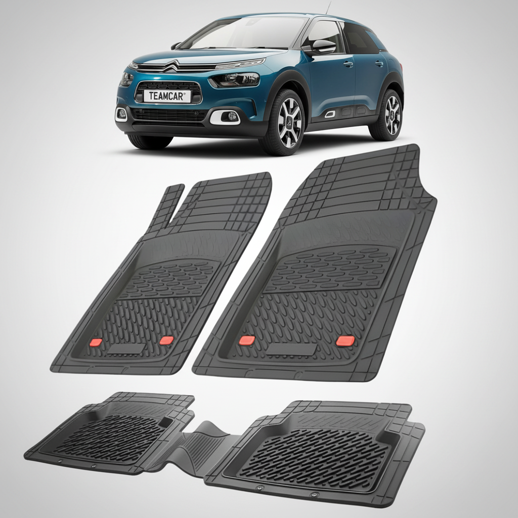 set de covorase din cauciuc negre cu un citroen c4 cactus generatia i albastru in fundal