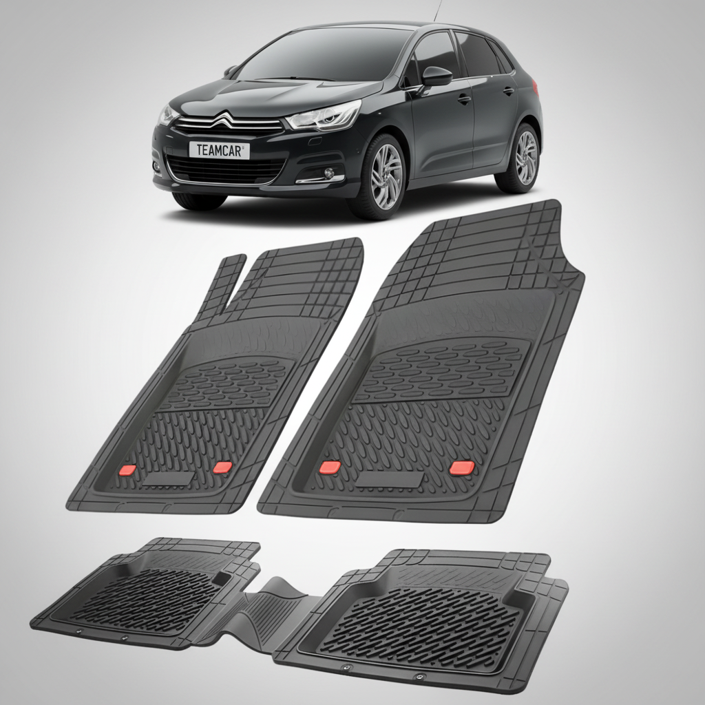 set de covorase din cauciuc negre cu un citroen c4 generatia ii negru in fundal