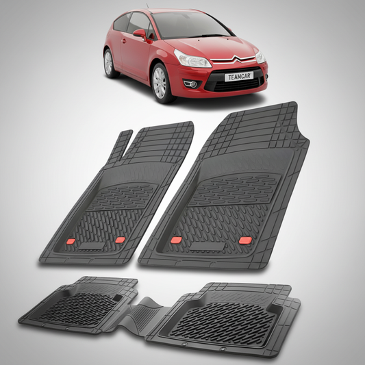 set de covorase din cauciuc negre cu un citroen c4 hatchback 3 usi facelift rosu in fundal