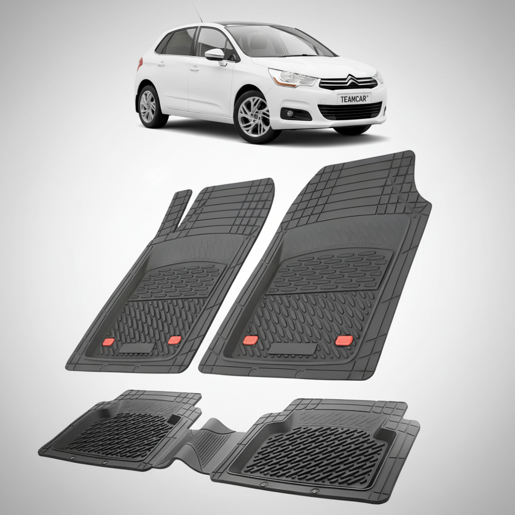 set de covorase din cauciuc negre cu un citroen c4 hatchback 5 usi generatia 2 alb in fundal