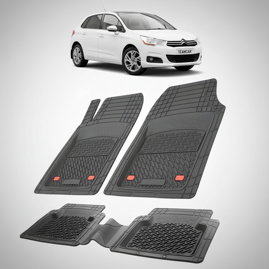 set de covorase din cauciuc negre cu un citroen c4 hatchback 5 usi generatia 2 alb in fundal