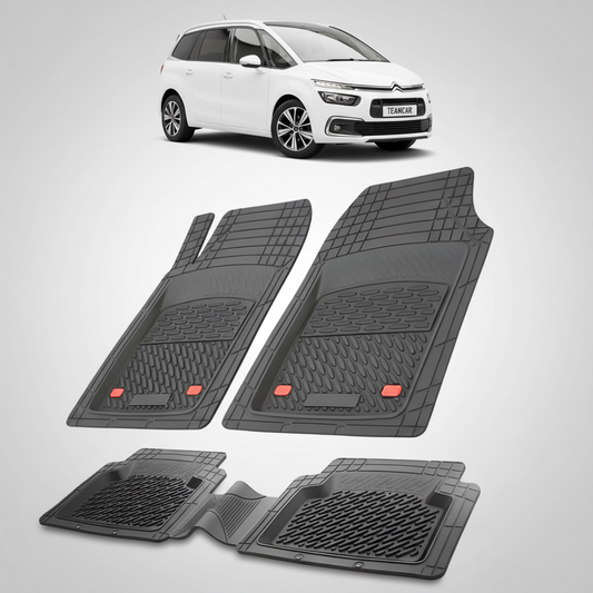 set de covorase din cauciuc negre cu un citroen c4 spacetourer mpv gen2 alb in fundal