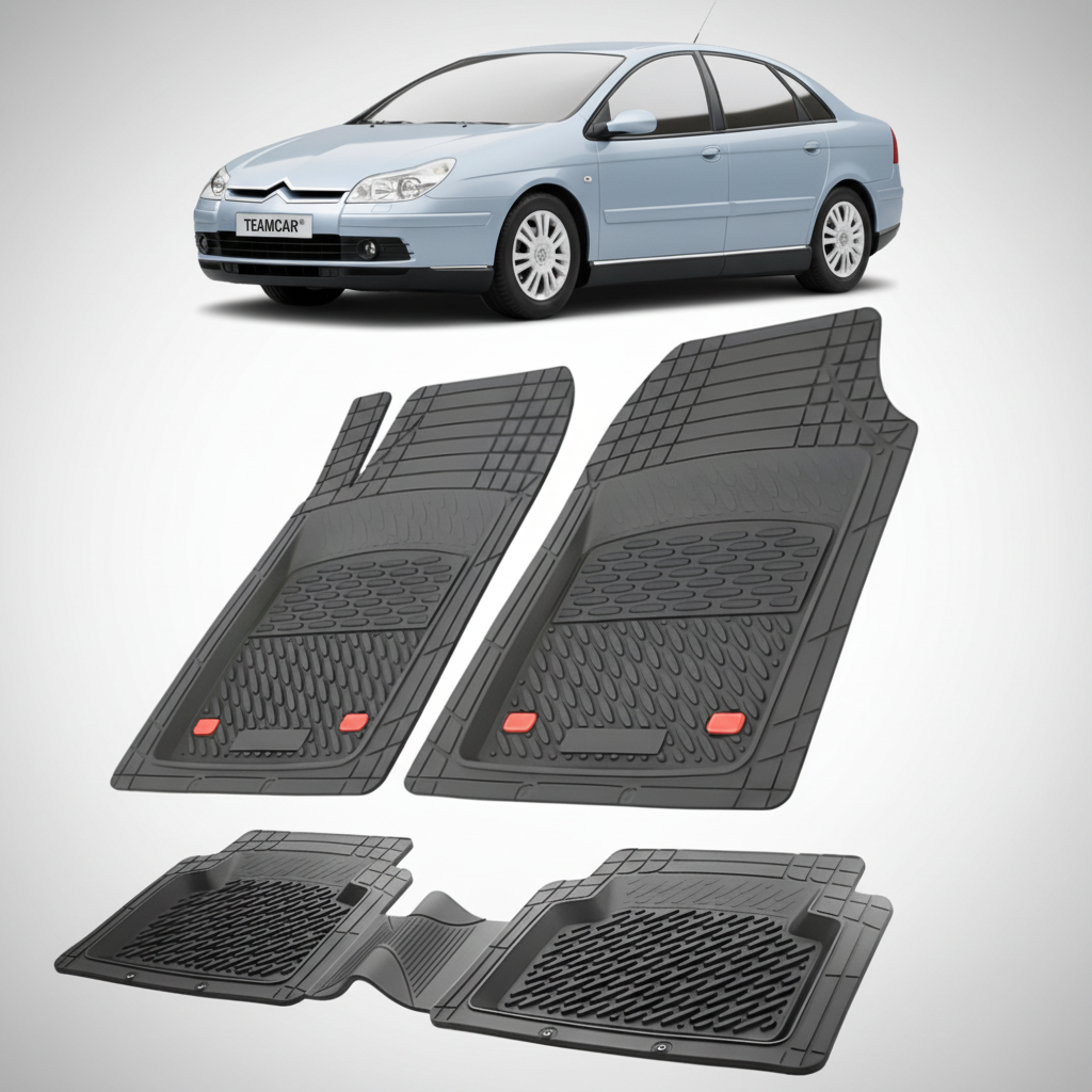 set de covorase din cauciuc negre cu un citroen c5 generatia i albastru in fundal
