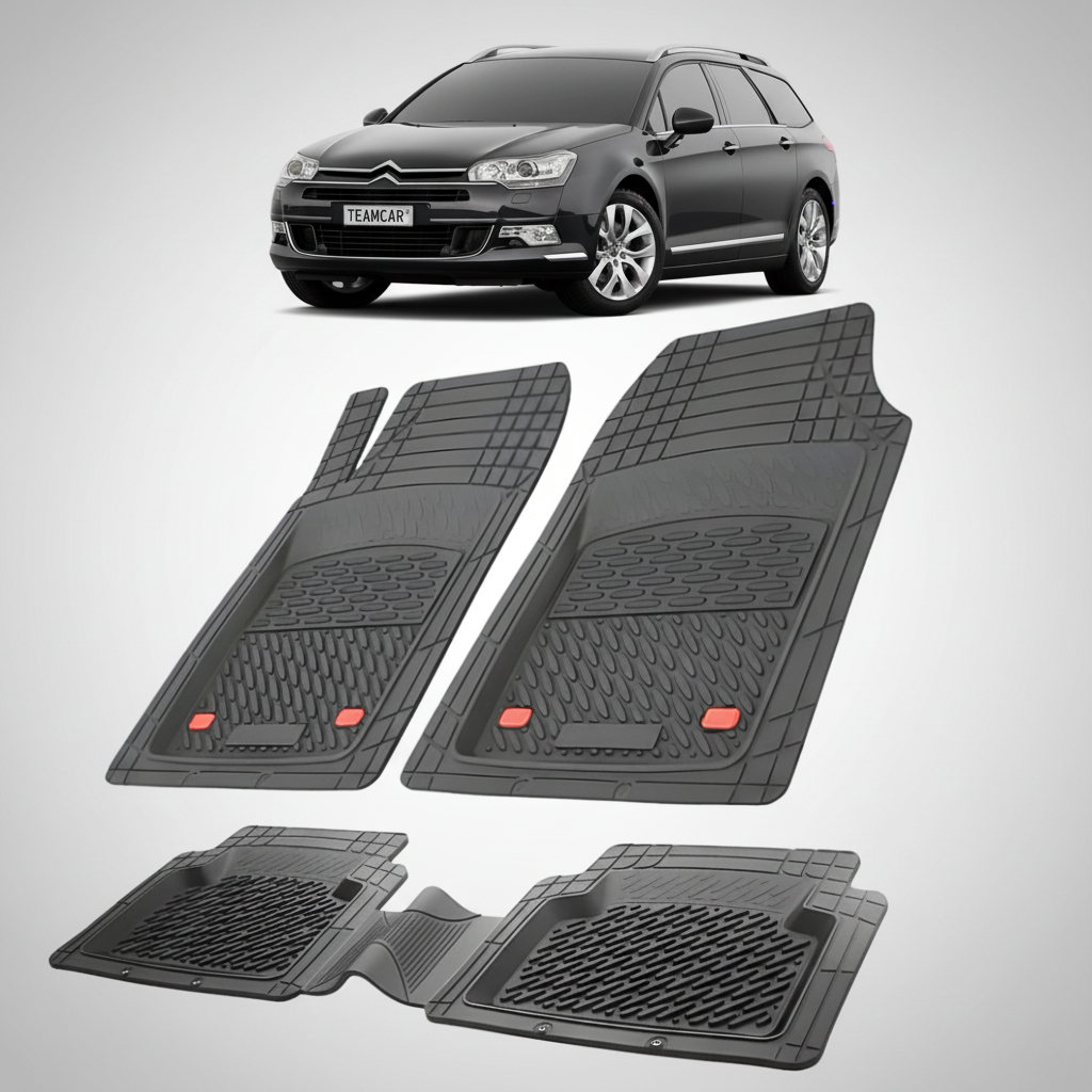set de covorase din cauciuc negre cu un citroen c5 tourer gen2 negru in fundal