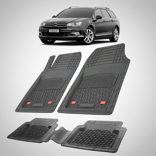 set de covorase din cauciuc negre cu un citroen c5 tourer gen2 negru in fundal
