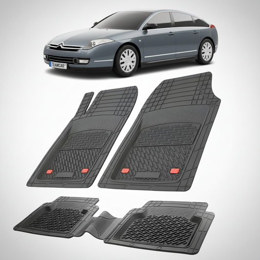 set de covorase din cauciuc negre cu un citroen c6 sedan gen1 gri inchis in fundal