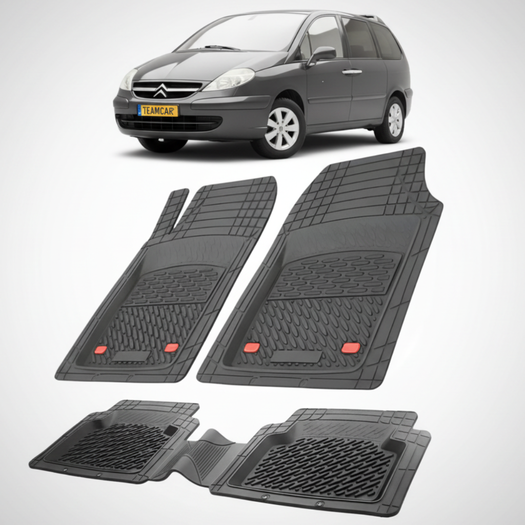 set de covorase din cauciuc negre cu un citroen c8 generatia i gri in fundal