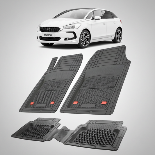 set de covorase din cauciuc negre cu un citroen ds5 hatchback facelift alb in fundal