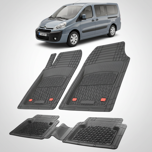 set de covorase din cauciuc negre cu un citroen jumpy gri inchis in fundal