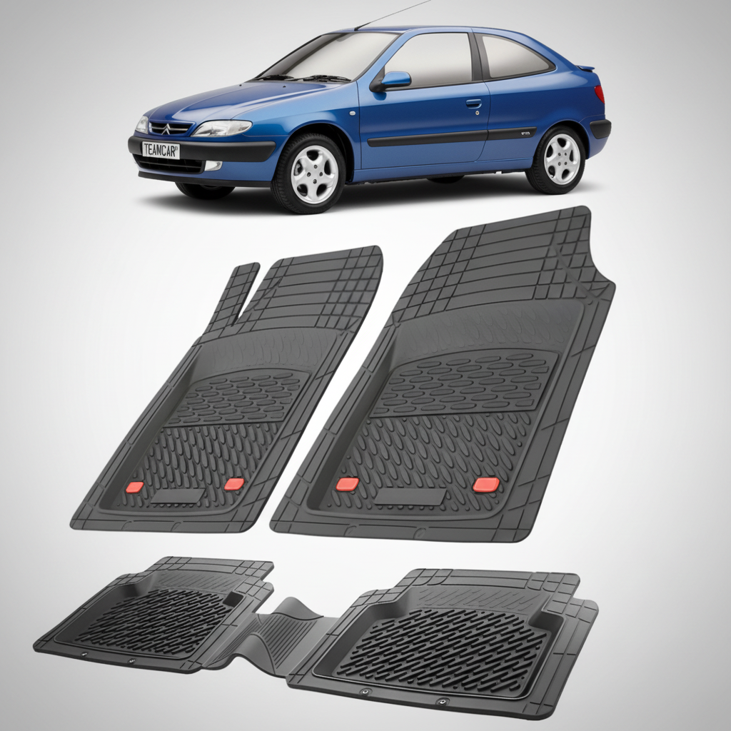 set de covorase din cauciuc negre cu un citroen xsara generatia i albastru in fundal