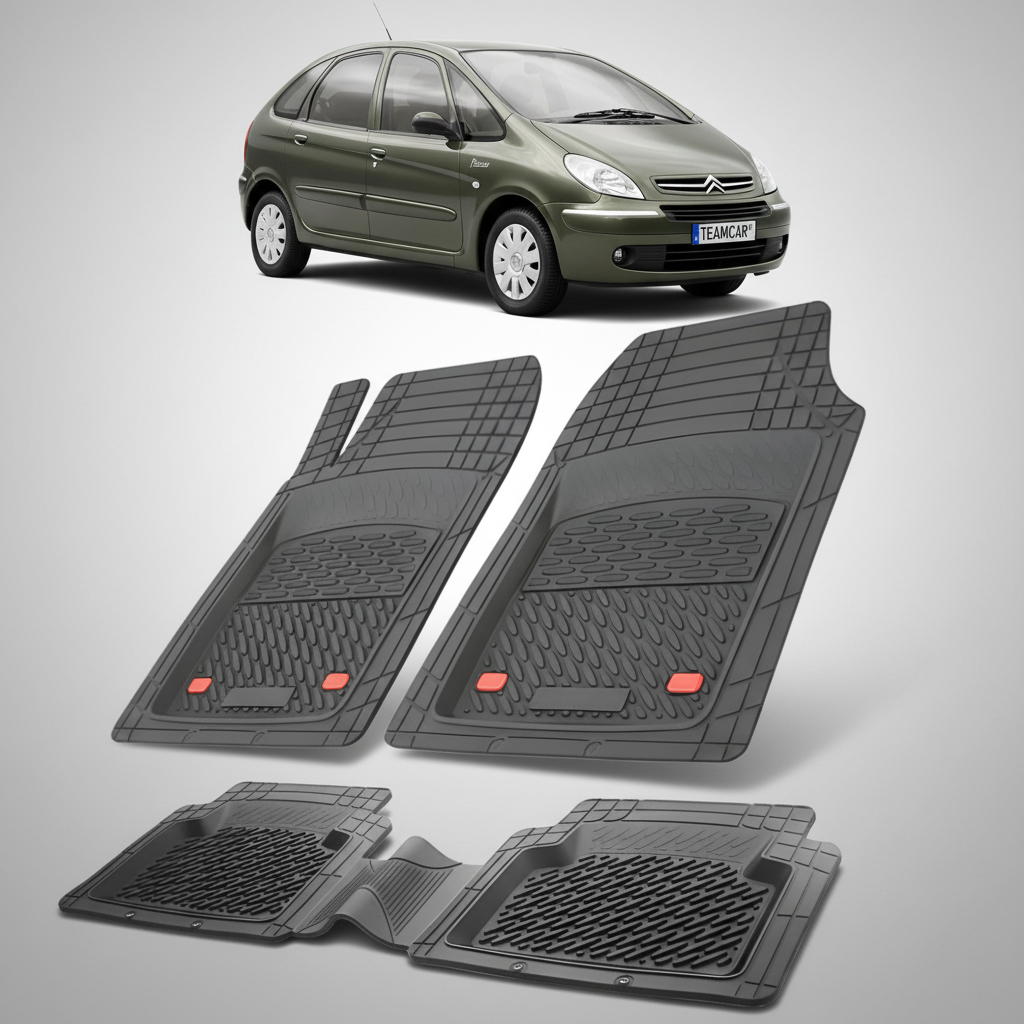 set de covorase din cauciuc negre cu un citroen xsara picasso generatia i verde inchis in fundal