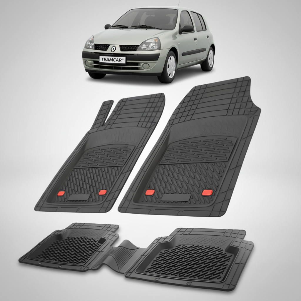 Set of black car floor mats with a small car image in the corner.
