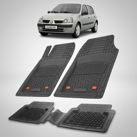 Set of black car floor mats with a small car image in the corner.