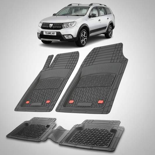 set de covorase din cauciuc negre cu o dacia logan mcv stepway gri in fundal