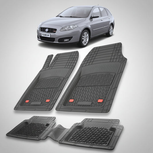 set de covorase din cauciuc negre cu un fiat croma facelift station wagon gri in fundal