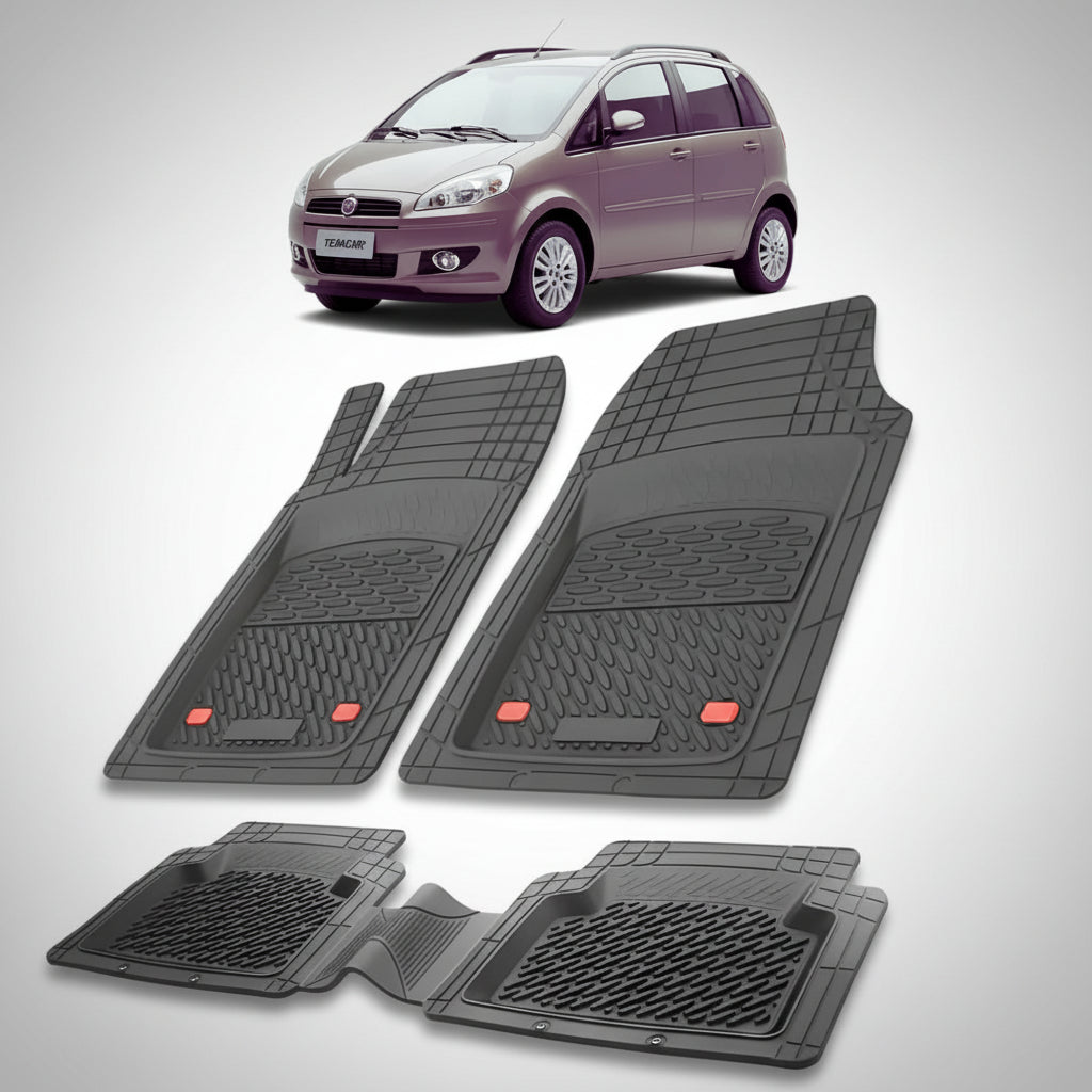set de covorase din cauciuc negre cu un fiat idea facelift mini mpv maro deschis in fundal