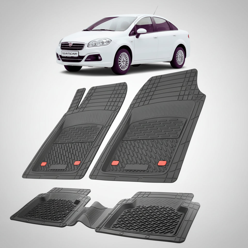 set de covorase din cauciuc negre cu un fiat linea facelift sedan alb in fundal
