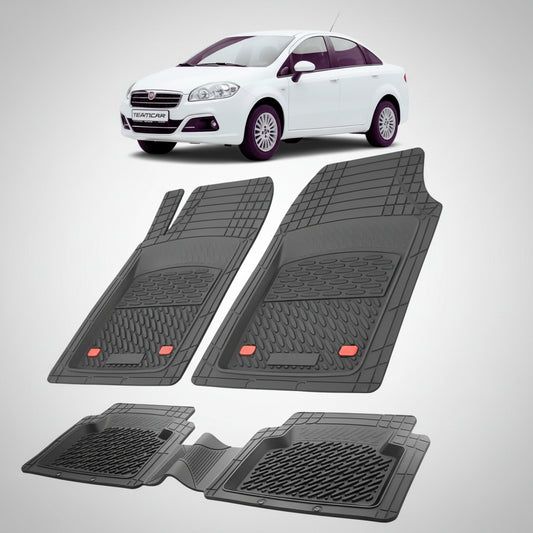 set de covorase din cauciuc negre cu un fiat linea facelift sedan alb in fundal