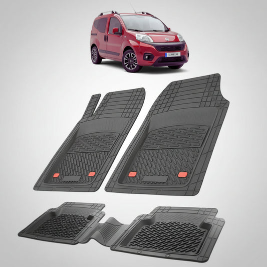 set de covorase din cauciuc negre cu un fiat qubo facelift mpv  rosu in fundal