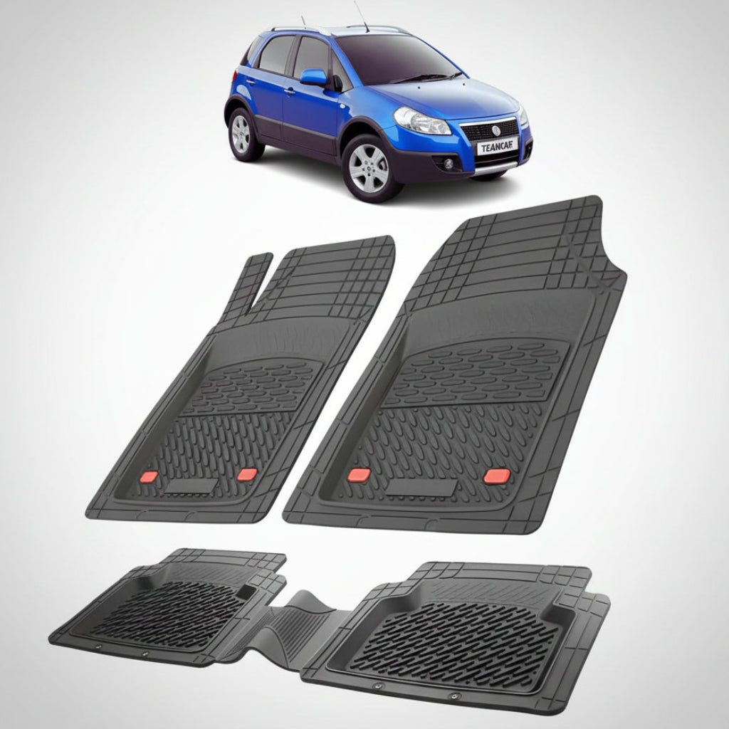 set de covorase din cauciuc negre cu un fiat sedici suv albastru in fundal