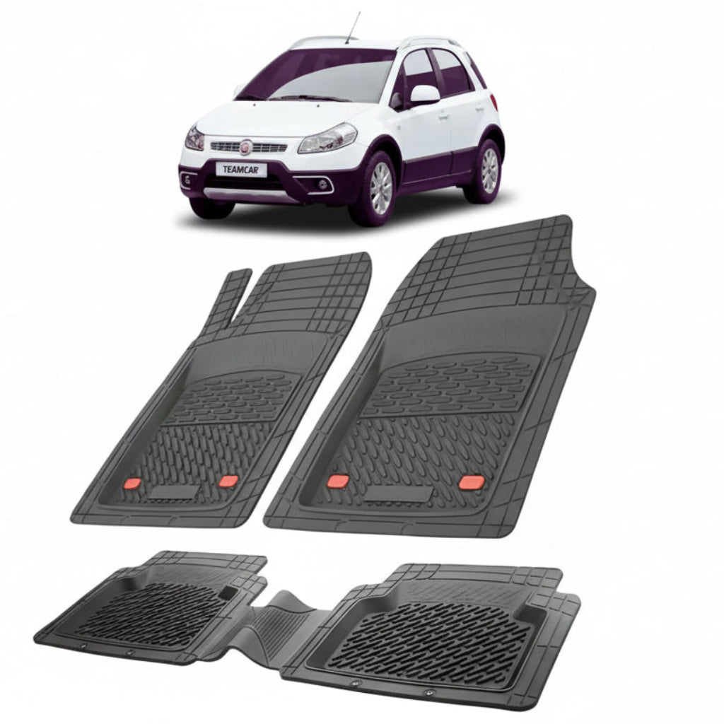 set de covorase din cauciuc negre cu un fiat sedici suv facelift alb in fundal