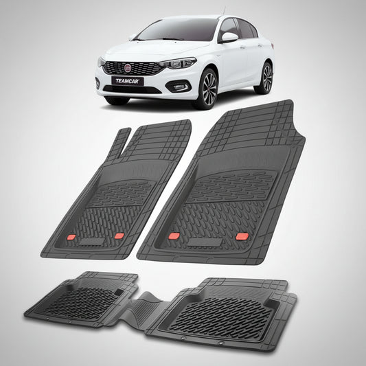 set de covorase din cauciuc negre cu un fiat tipo sedan alb in fundal