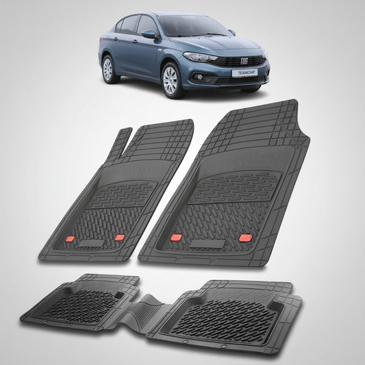 set de covorase din cauciuc negre cu un fiat tipo sedan facelift bleu in fundal