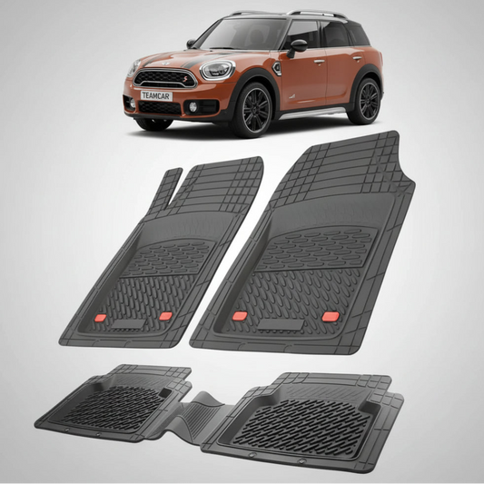 set de covorase din cauciuc negre cu un mini countryman f60 maro in fundal