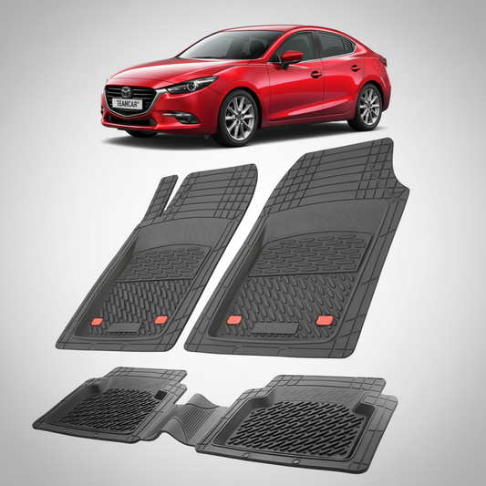 set de covorase din cauciuc negre cu o mazda 3 bn facelift sedan rosie in fundal