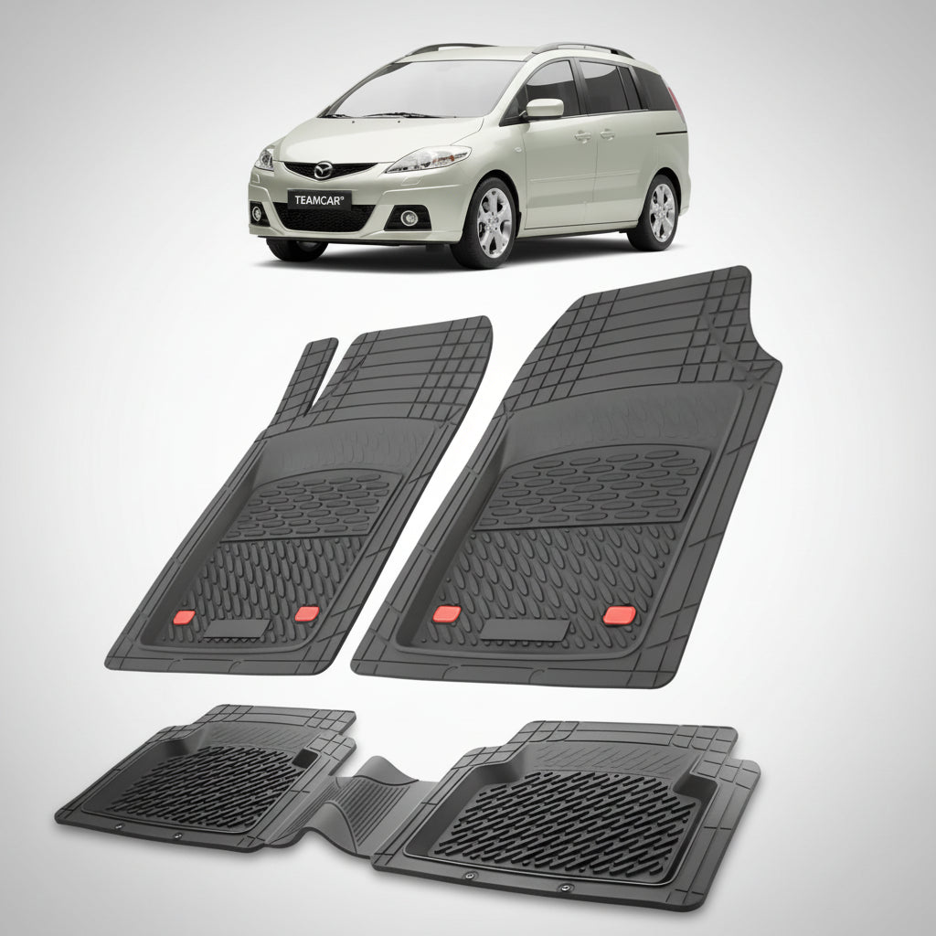 set de covorase din cauciuc negre cu o mazda 5 cr facelift mpv bej in fundal