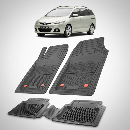 set de covorase din cauciuc negre cu o mazda 5 cr facelift mpv bej in fundal
