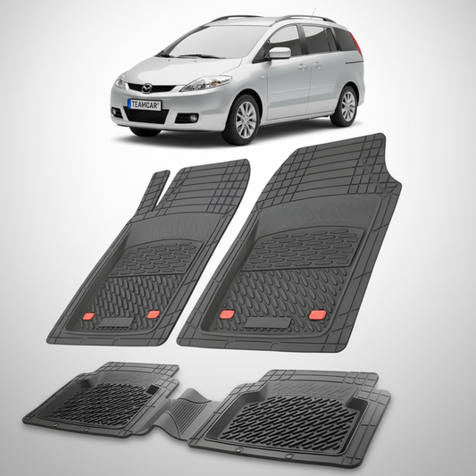 set de covorase din cauciuc negre cu o mazda 5 gri in fundal