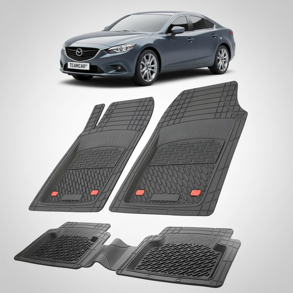 set de covorase din cauciuc negre cu o mazda 6 gj/gl sedan albastru inchis in fundal