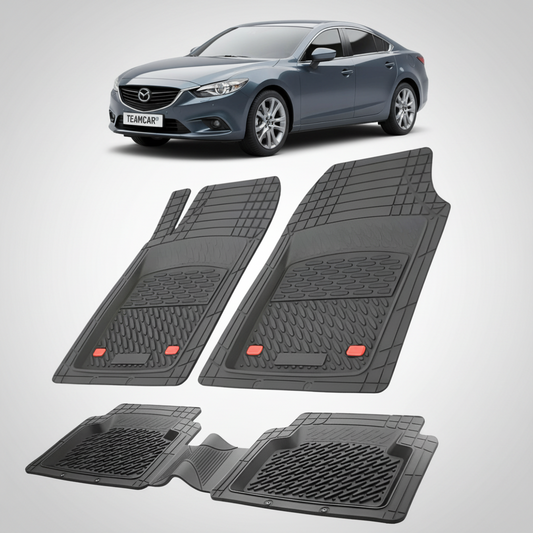 set de covorase din cauciuc negre cu o mazda 6 gj/gl sedan albastru inchis in fundal