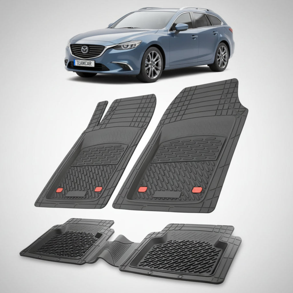 set de covorase din cauciuc negre cu o mazda 6 gl facelift 1 combi albastra in fundal