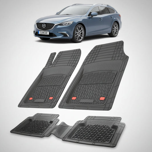 set de covorase din cauciuc negre cu o mazda 6 gl facelift 1 combi albastra in fundal
