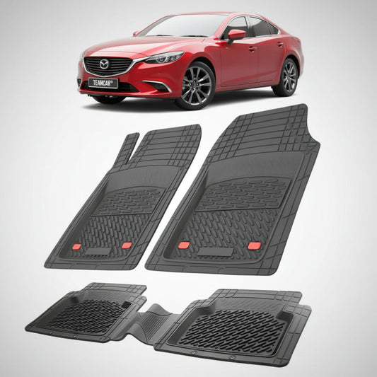 set de covorase din cauciuc negre cu o mazda 6 gl facelift 1 sedan rosei in fundal
