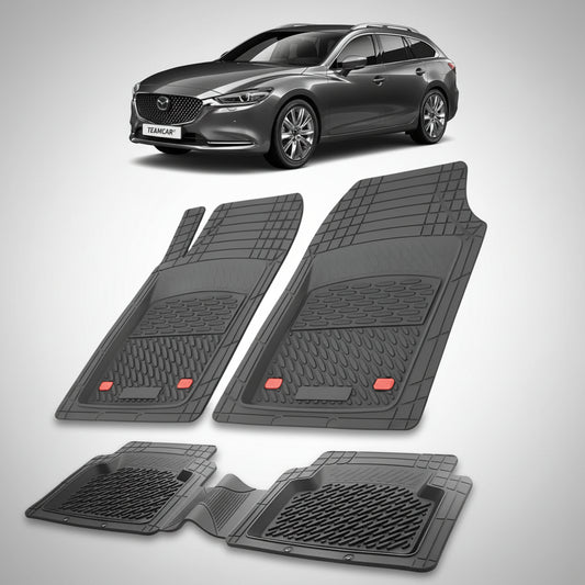 set de covorase din cauciuc negre cu o mazda 6 gl facelift 2 combi neagra in fundal