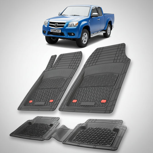 set de covorase din cauciuc negre cu o mazda tb-50 j97 facelift pick-up albastru in fundal