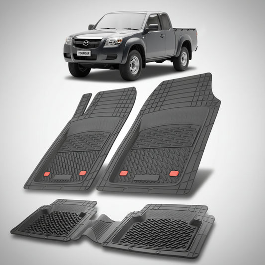set de covorase din cauciuc negre cu o mazda tb-50 j97 pick-up gri inchis metalizat in fundal