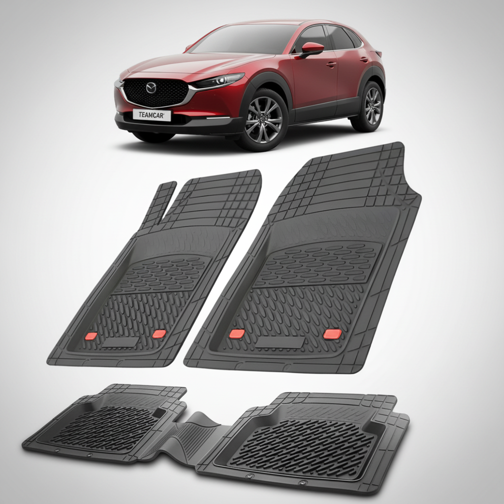 set de covorase din cauciuc negre cu o mazda cx 30 generatia 1 rosu in fundal